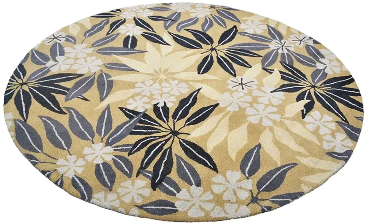 RUGSOTIC CARPETS HAND TUFTED WOOL ECO-FRIENDLY AREA RUGS  - 8'x8', Round Shape, Gold, Floral Modern Design, High Pile Thick Handmade Anti Skid Area Rugs for Living Room, Bed Room (K00651)