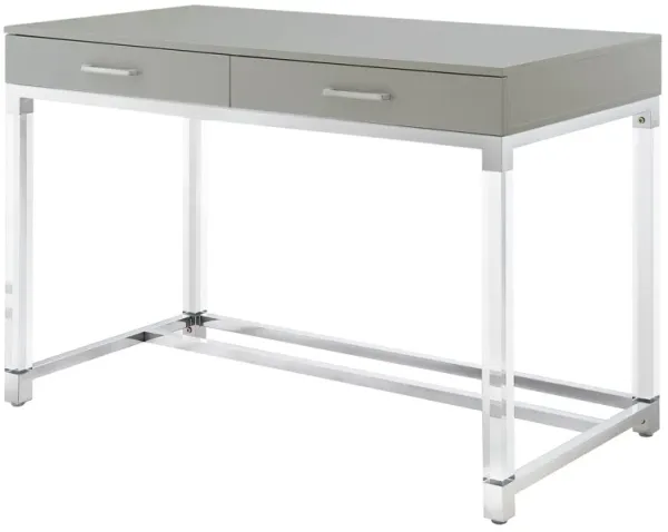 Inspired Home Kalel High Gloss 2 Drawers Writing Desk with Acrylic Legs and Stainless Steel Base