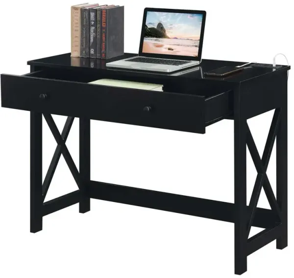 Convenience Concepts Oxford 42 inch Desk with Charging Station Black