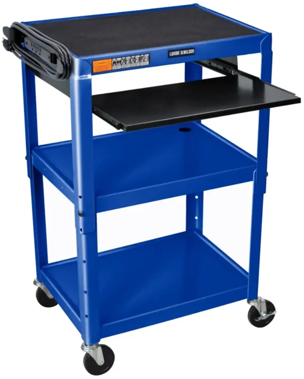 Adjustable-Height Steel Utility Cart - Pullout Keyboard Tray, Royal Blue