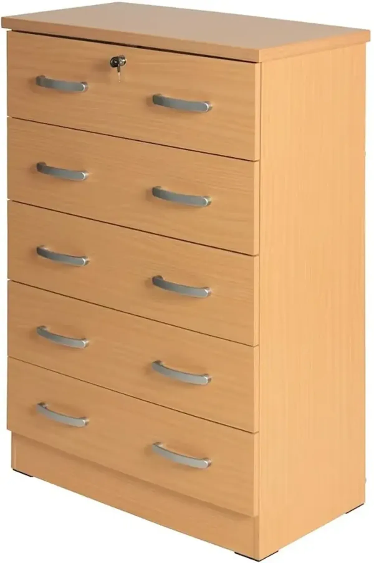 Better Home Products Cindy 5 Drawer Chest Wooden Dresser with Lock Beech (Maple)