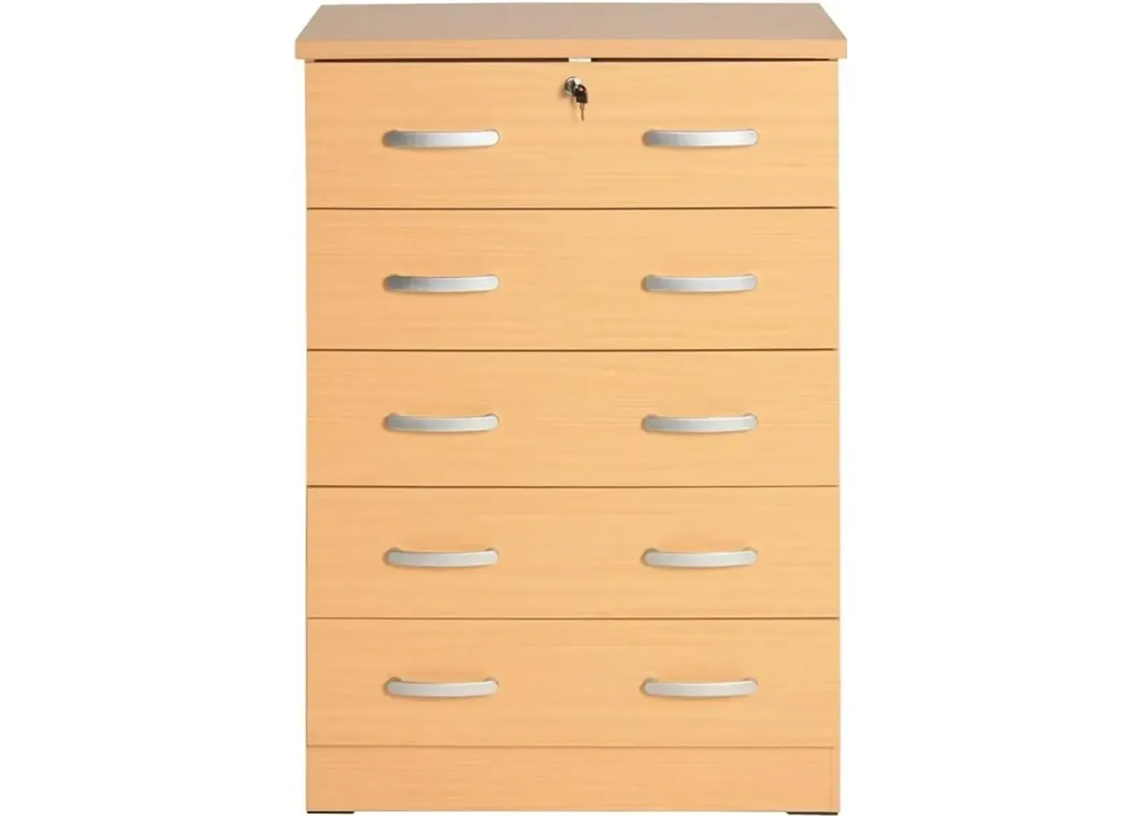 Better Home Products Cindy 5 Drawer Chest Wooden Dresser with Lock Beech (Maple)