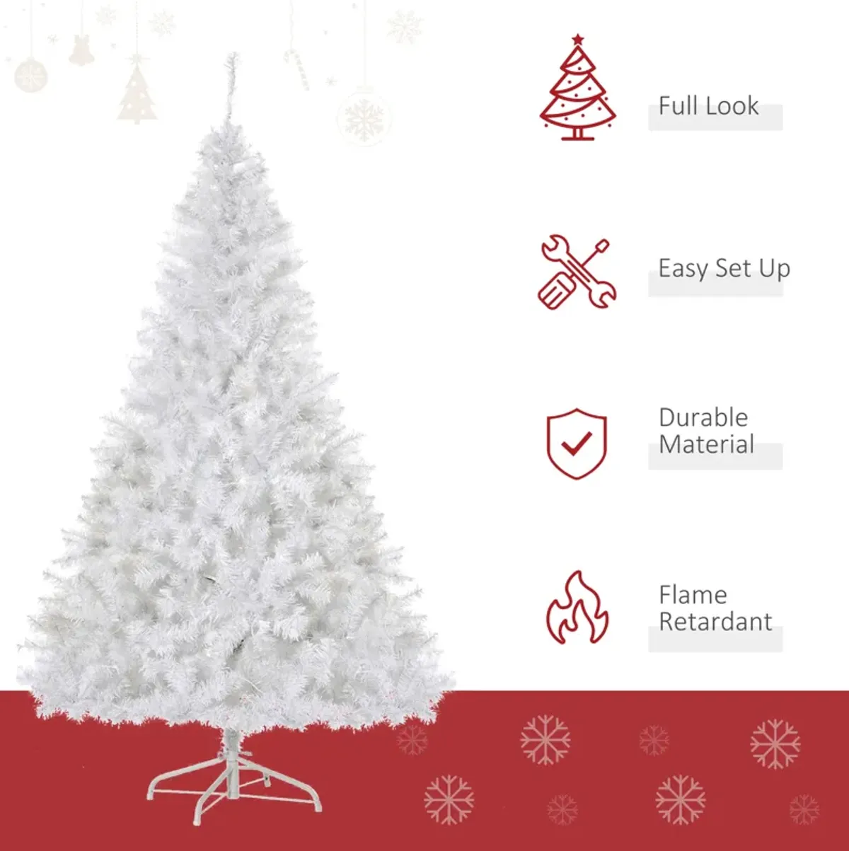 6' PVC Pre-lit Full Artificial Christmas Xmas Tree Metal Stand White