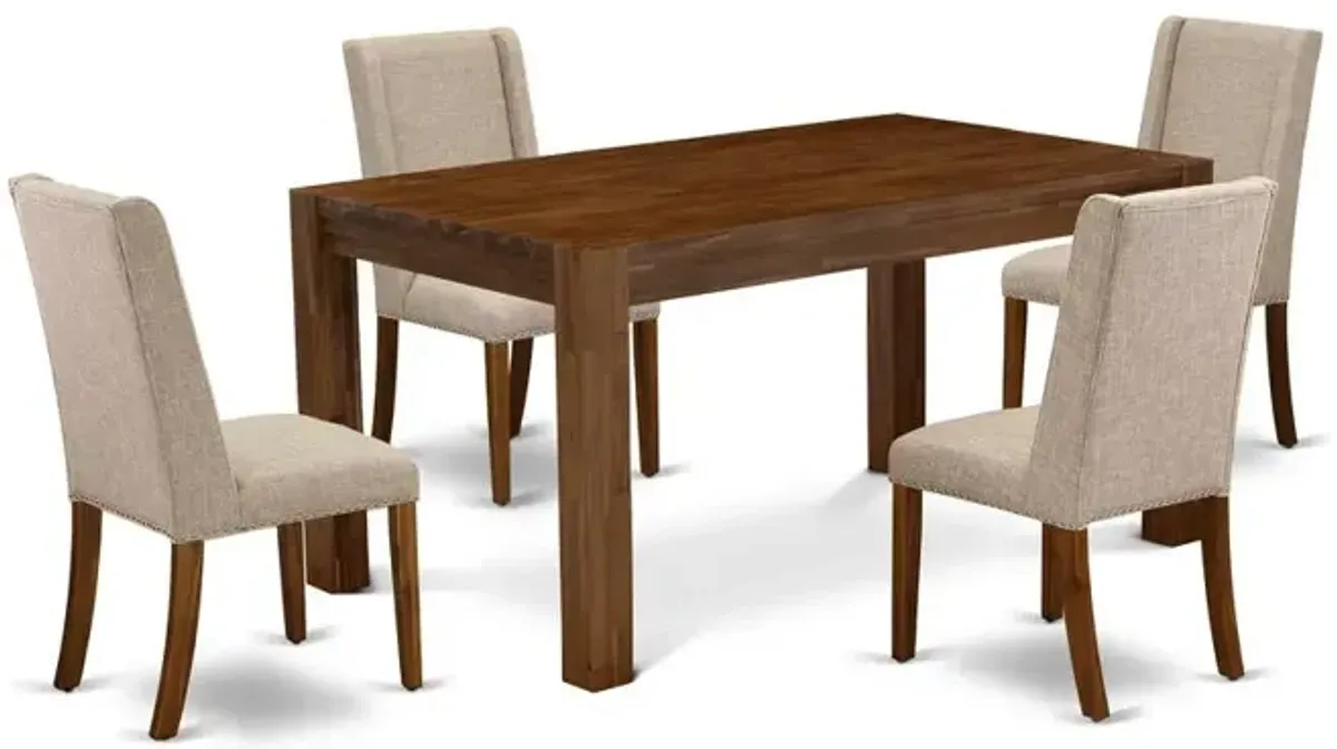East West Furniture CNFL5-N8-04 5-Pc Dining Table Set- 4 Parson Dining Room Chairs with Clay Linen Fabric Seat and Stylish Chair Back - Rectangular Table Top & Wooden 4 legs - Antique Walnut Finish