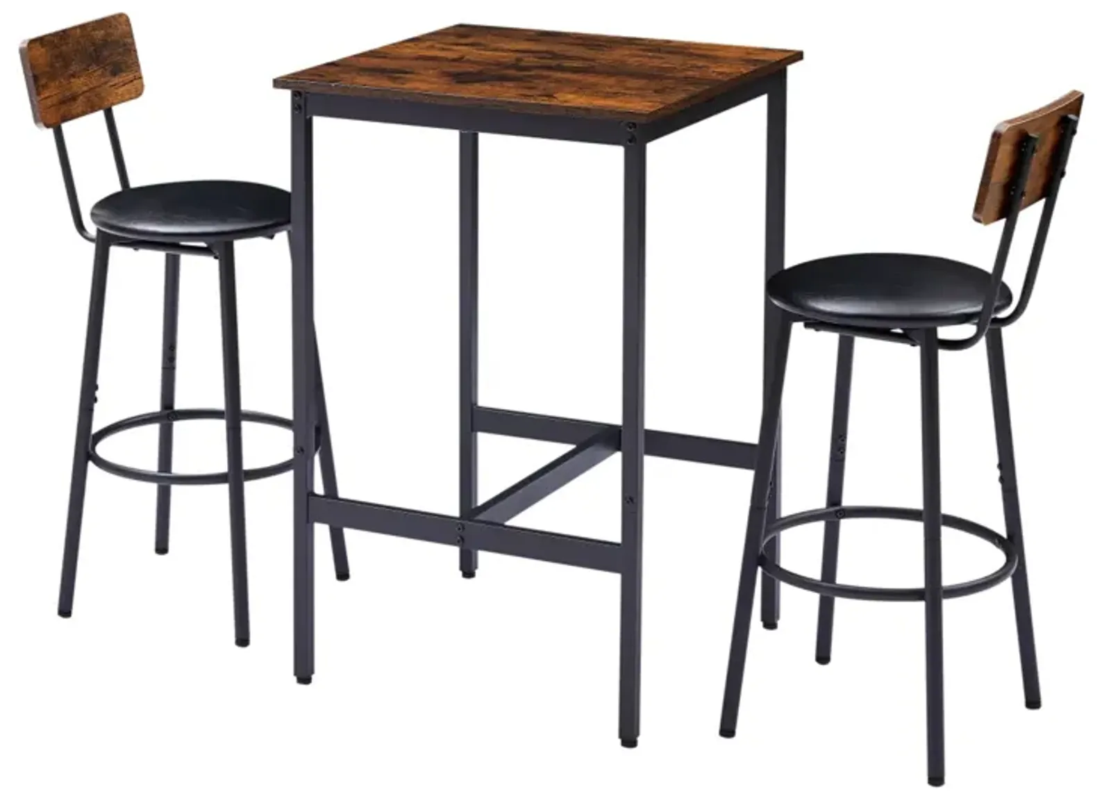 Rustic Brown Bar Table Set with 2 Stools, 23.62" W X 23.62" D X 35.43"