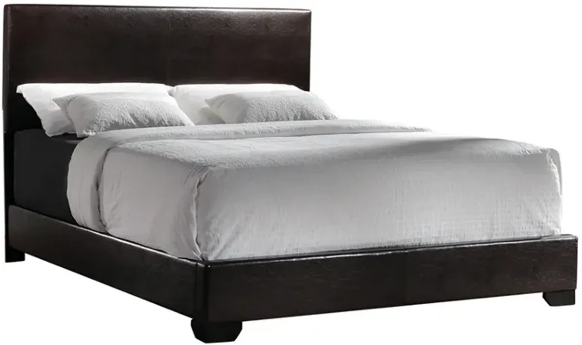 Contemporary Style Leatherette Eastern King Size Panel Bed, Dark Brown-Benzara