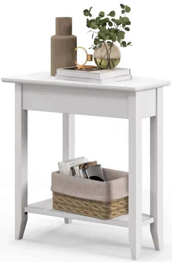 2-Tier Wedge End Table with Storage Shelf and Solid Wood Legs for Small Spaces