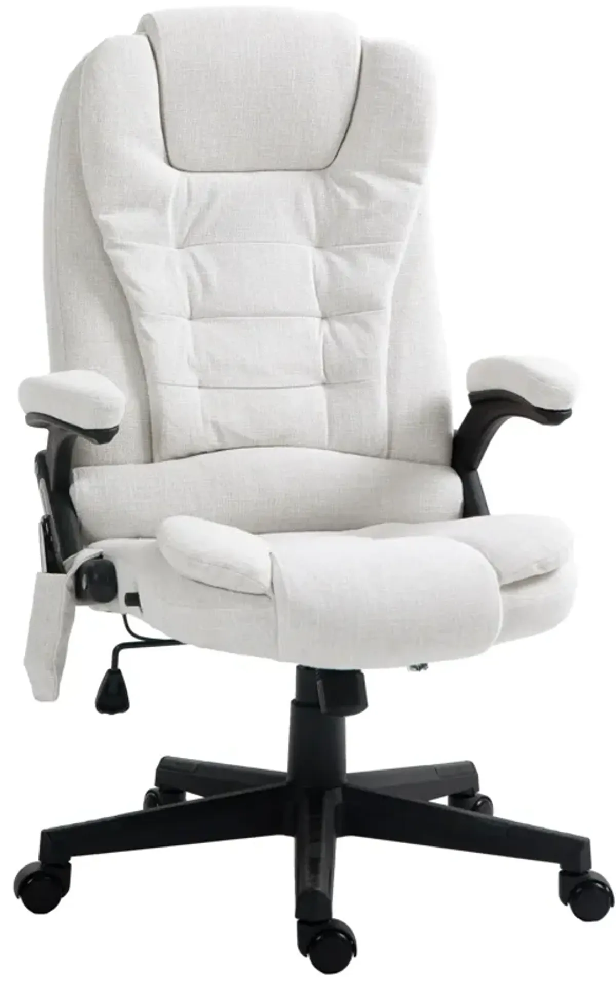 HOMCOM 6 Point Vibrating Massage Office Chair with Heat, Linen High Back Executive Office Chair with Reclining Backrest, Padded Armrests and Remote, Cream White