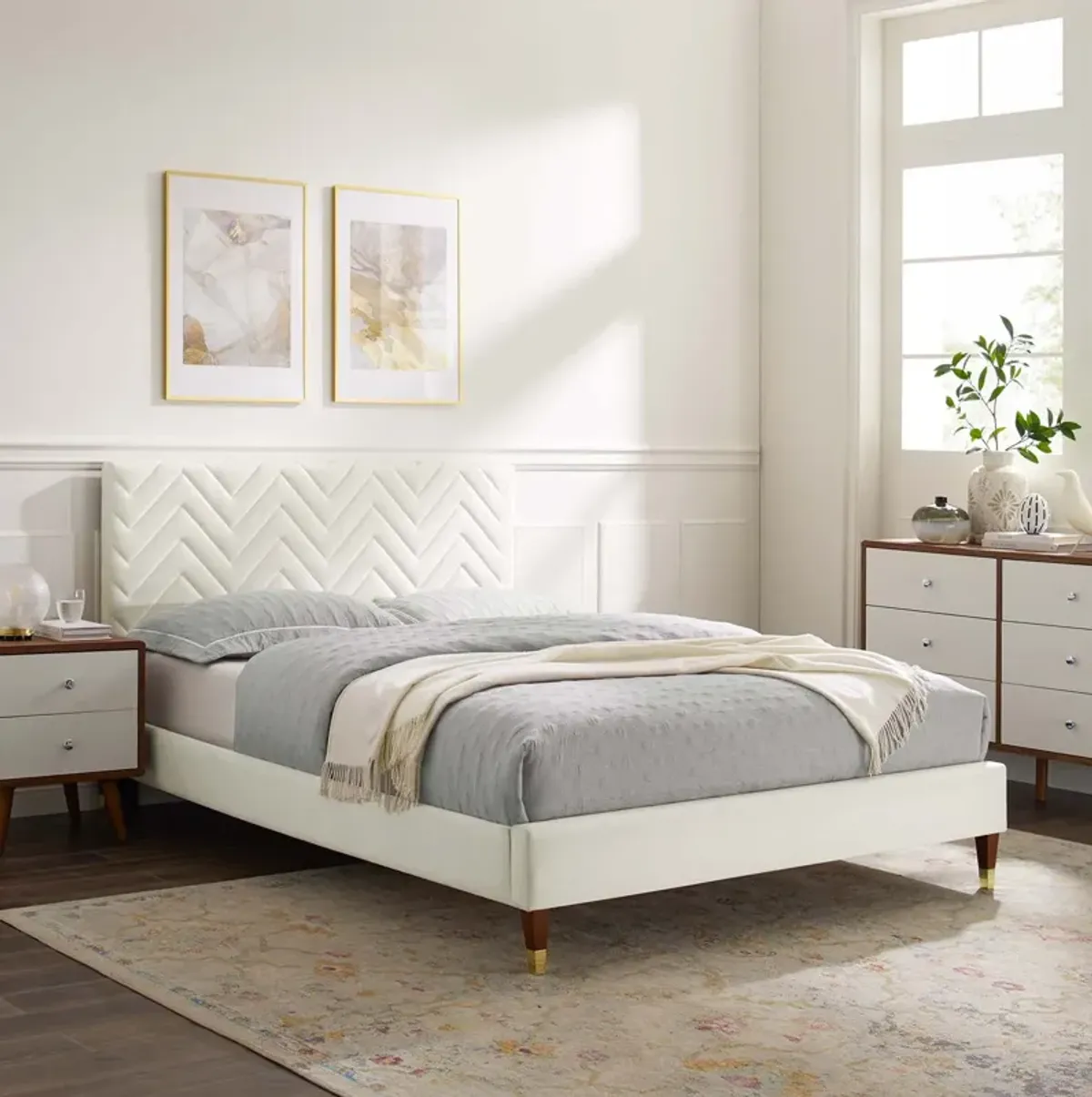 Modway - Leah Chevron Tufted Performance Velvet Queen Platform Bed