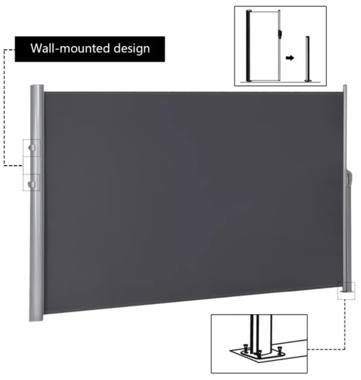 Hivvago 118.5 x 63 Inch Patio Retractable Folding Side Awning Screen Privacy Divider