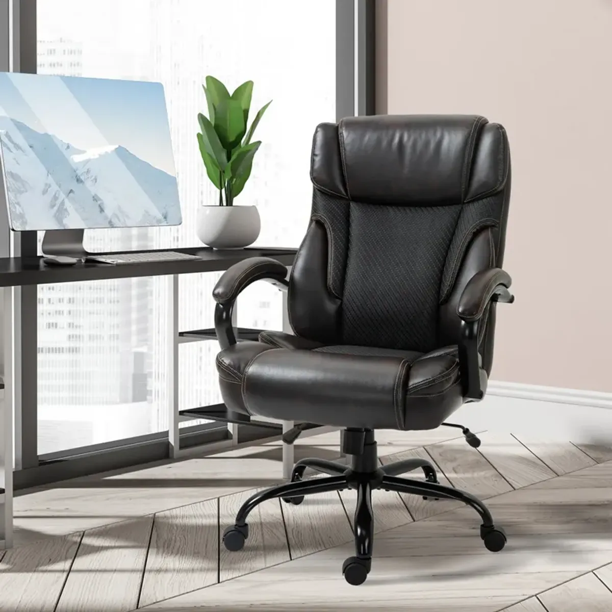 Brown Executive Comfort: 484LBS Big and Tall High Back Office Chair