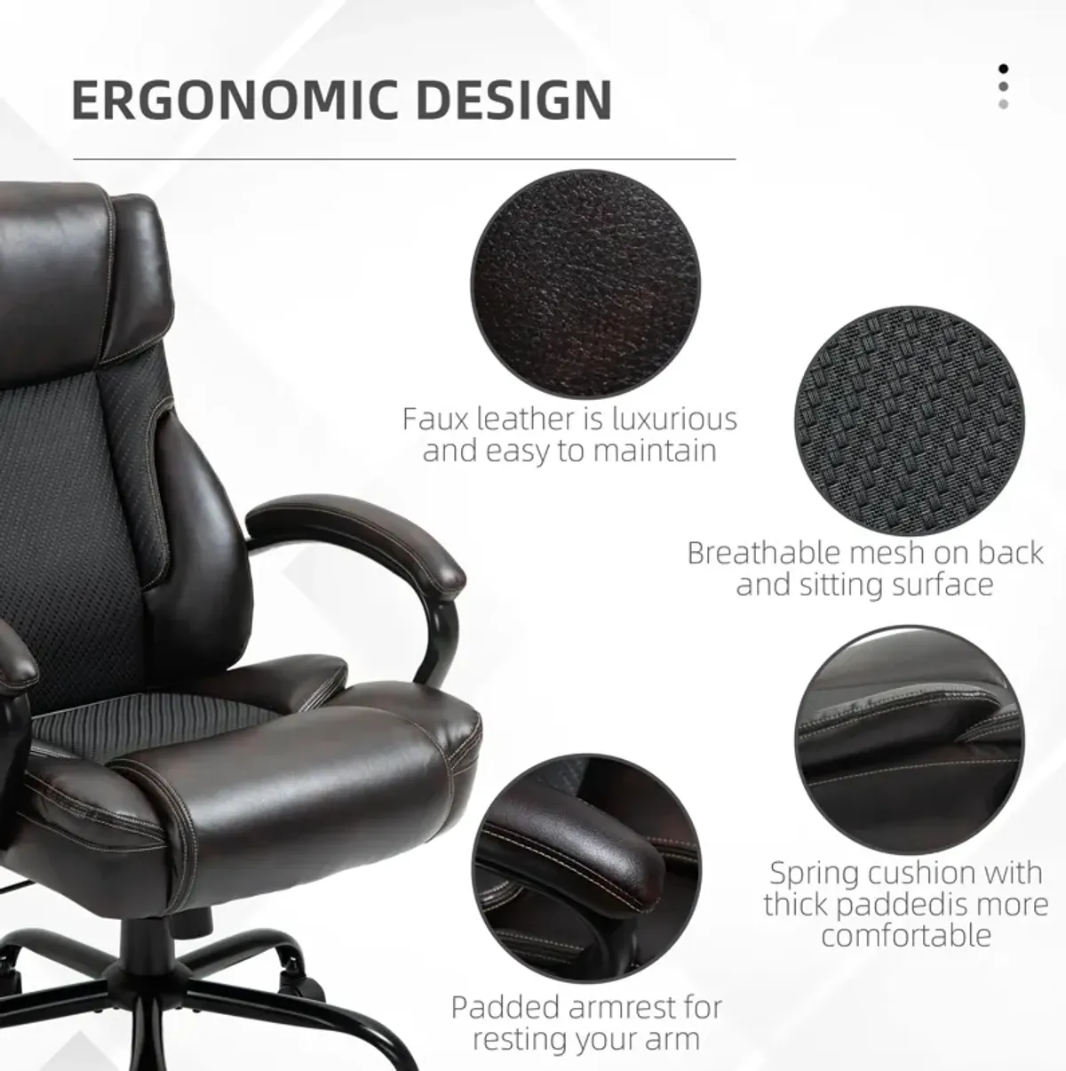 Brown Executive Comfort: 484LBS Big and Tall High Back Office Chair