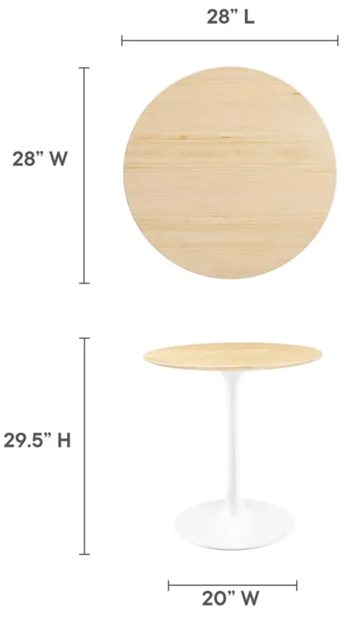 Modway - Lippa 28" Round Wood Grain Dining Table White Natural