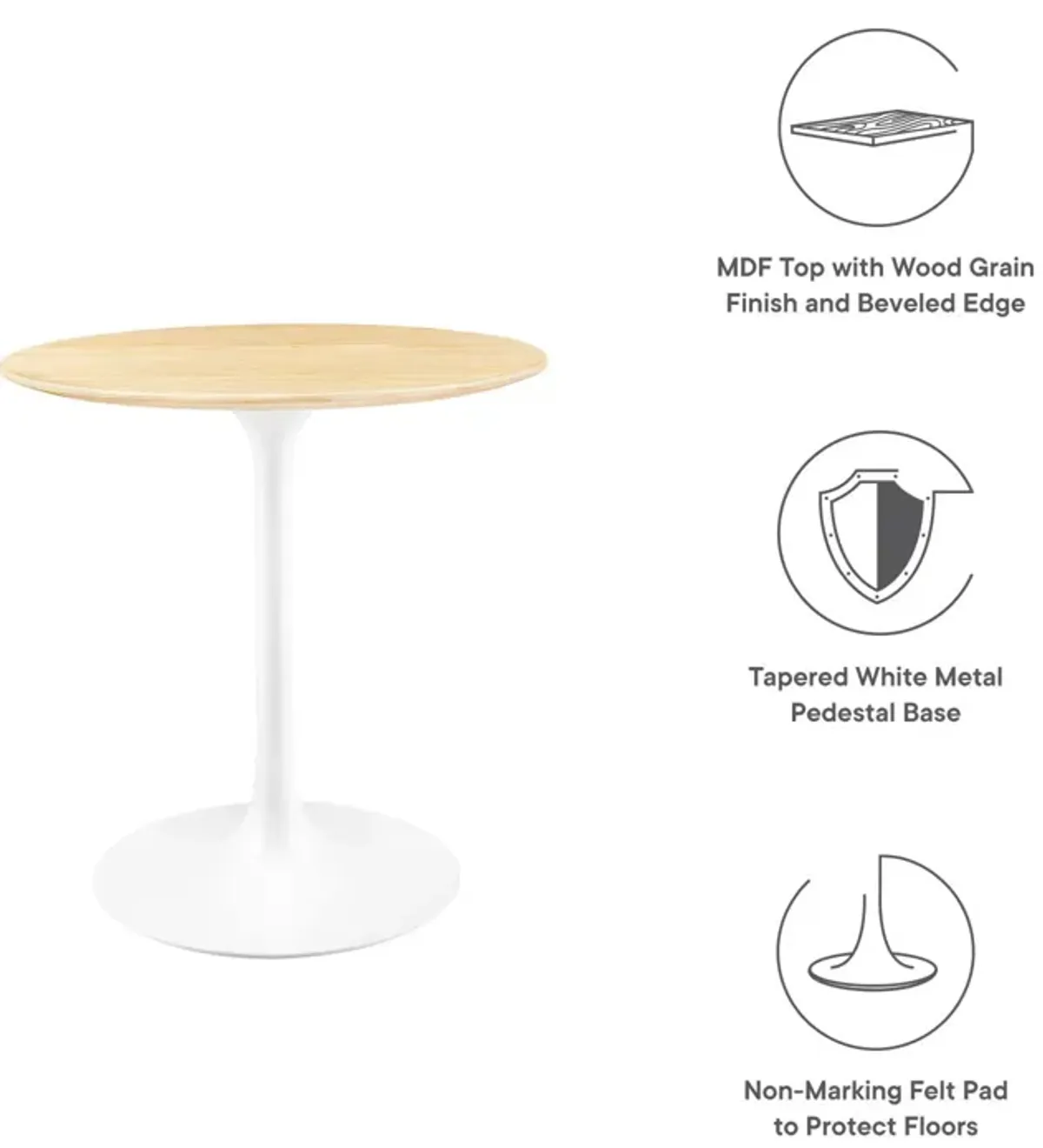 Modway - Lippa 28" Round Wood Grain Dining Table White Natural