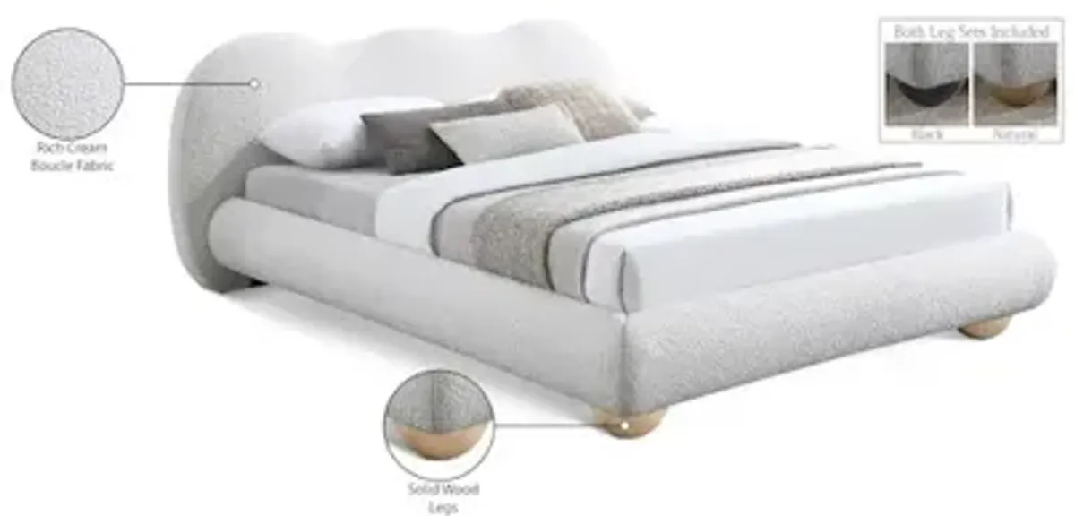 Meridian Furniture Hyde Cream Boucle Fabric King Bed
