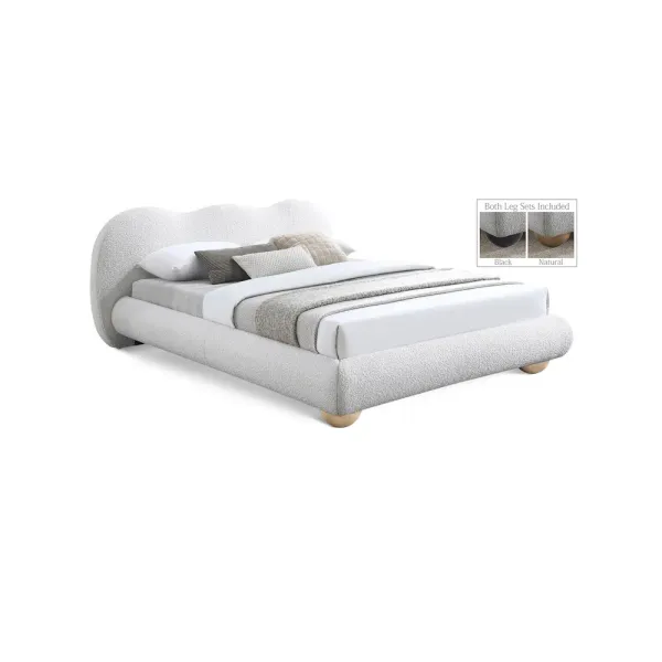 Meridian Furniture Hyde Cream Boucle Fabric King Bed