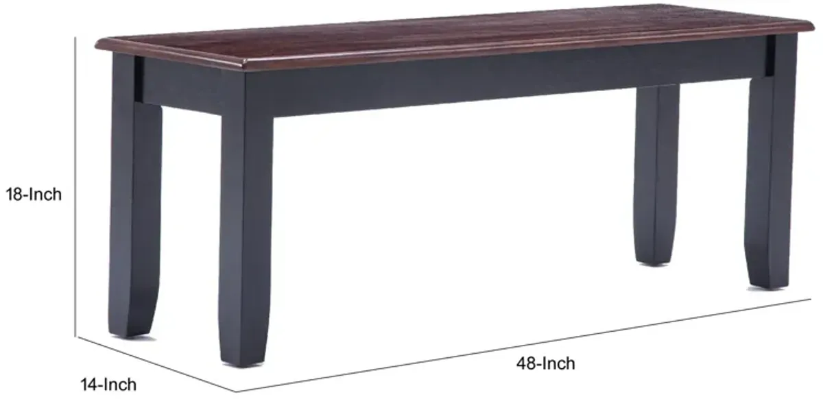 Zoy 48 Inch Wood Dining Bench, Cherry Brown Top, Classic Black Tapered Legs-Benzara