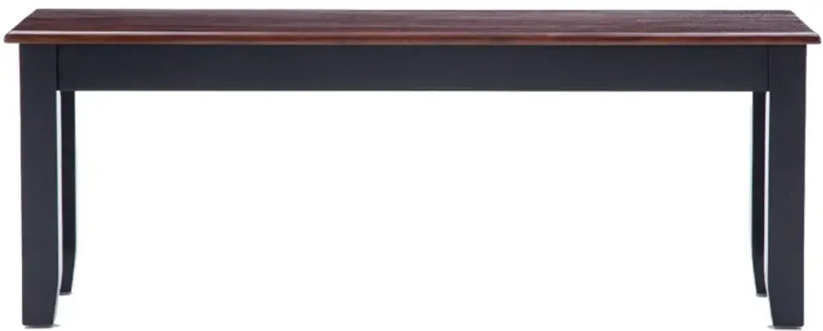 Zoy 48 Inch Wood Dining Bench, Cherry Brown Top, Classic Black Tapered Legs-Benzara