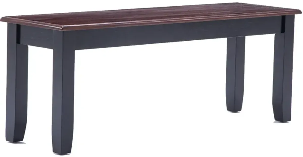 Zoy 48 Inch Wood Dining Bench, Cherry Brown Top, Classic Black Tapered Legs-Benzara