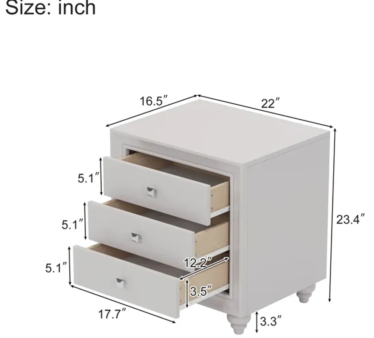 Modern Style Nightstand with 3 Drawers