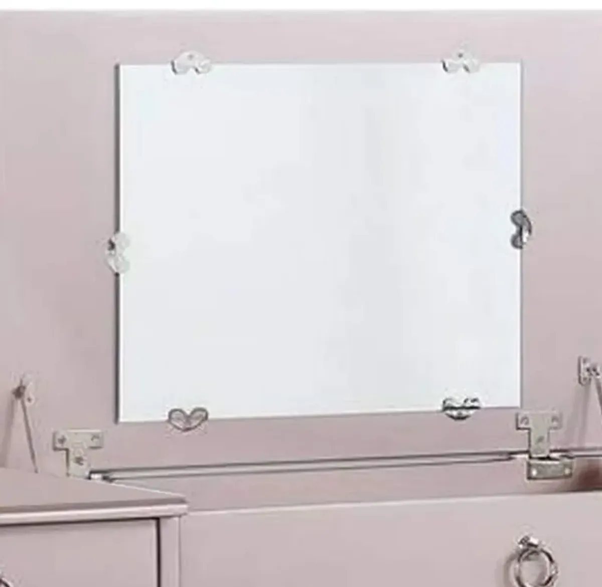 43 Inch Vanity Set, Accent Mirror, Included Matching Stool, Rose Gold Wood-Benzara