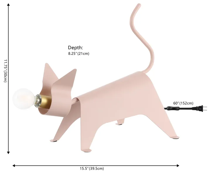 Penelope 11.75" Modern Industrial Iron Feline LED Kids' Lamp, Pink