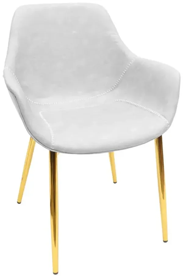 LeisureMod Markley Modern Leather Dining Arm Chair With Gold Metal Legs Set of 4