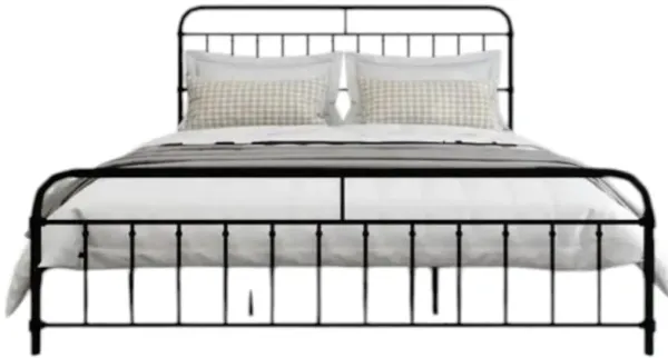 Hivvago King size Black Metal Platform Bed Frame with Rounded Headboard Footboard