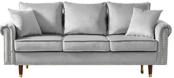 Velvet Sofa Couch with 2 Pillows, Modern 3 Seater Sofa, Wood Legs