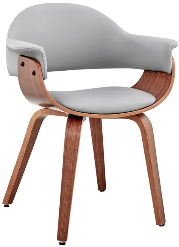 Leatherette Dining Chair with Curved Seat, Gray and Brown - Benzara