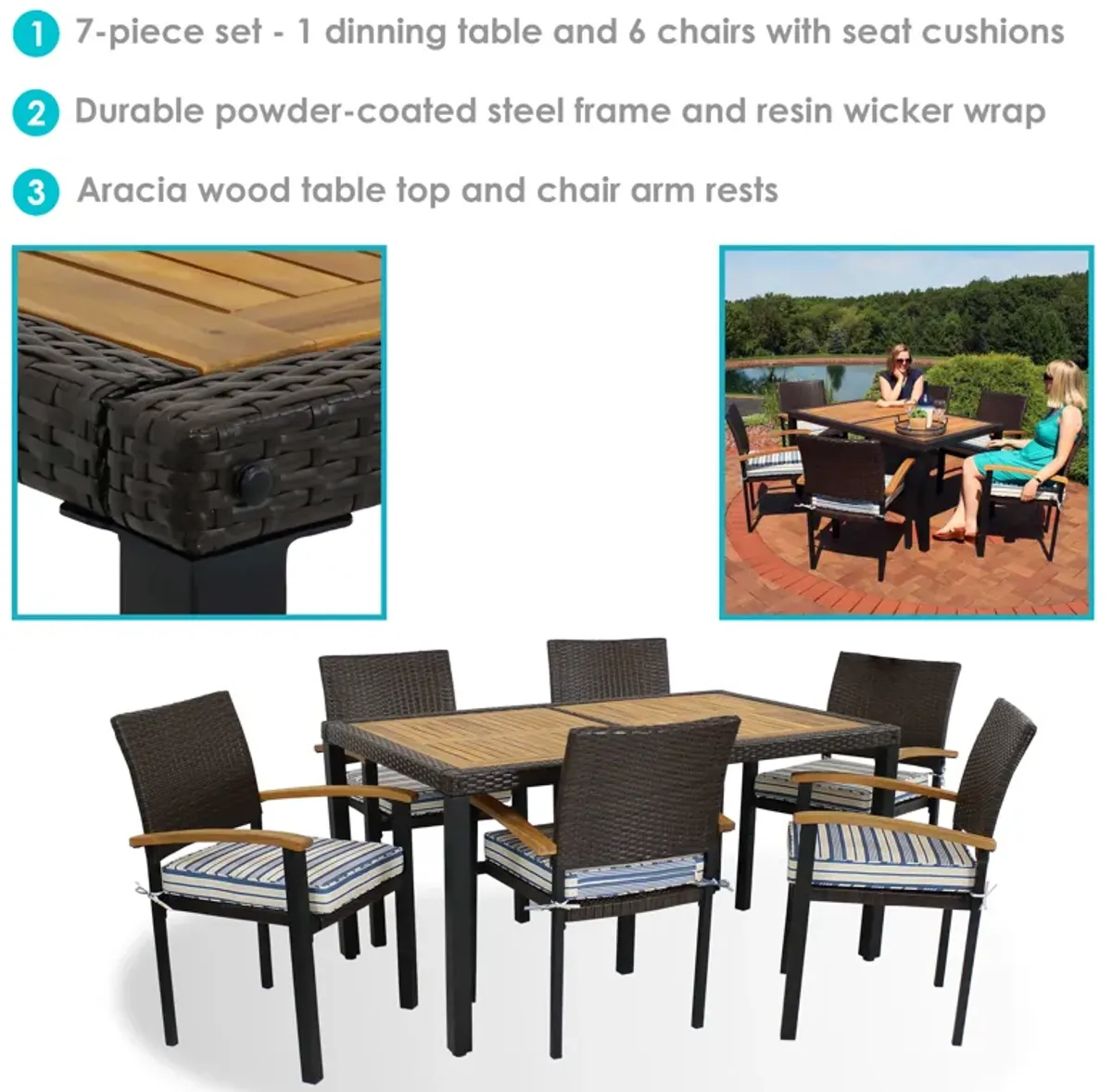 Sunnydaze Carlow Resin Wicker 7-Piece Patio Dining Set