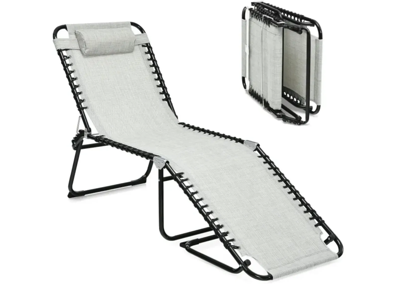 Hivvago Folding Heightening Design Beach Lounge Chair with Pillow for Patio