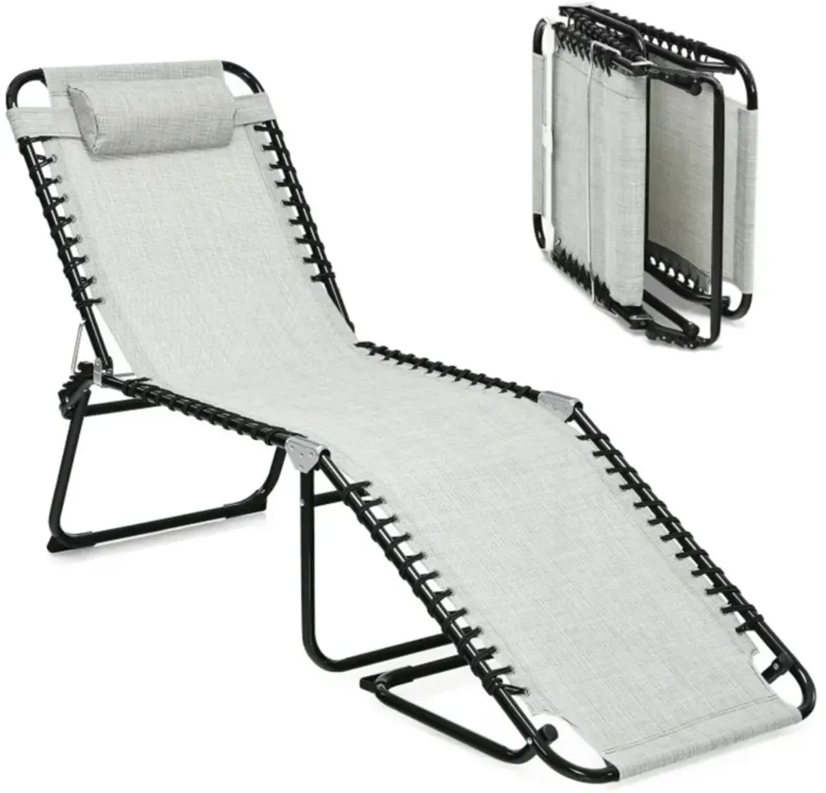 Hivvago Folding Heightening Design Beach Lounge Chair with Pillow for Patio