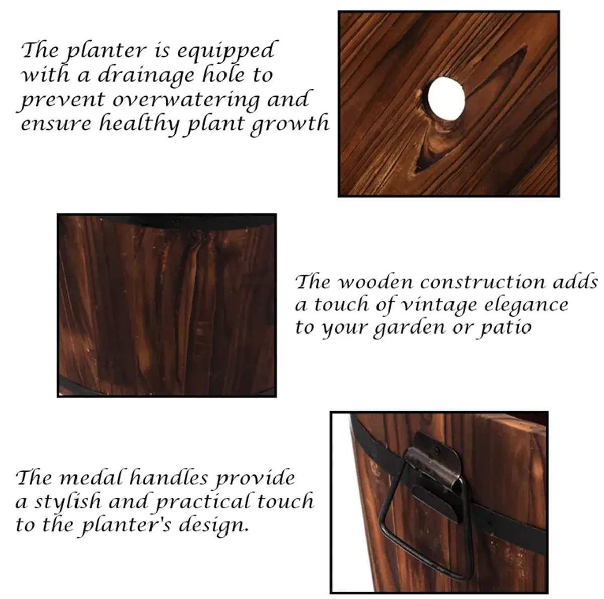 Wooden Whiskey Barrel Planters, Medium