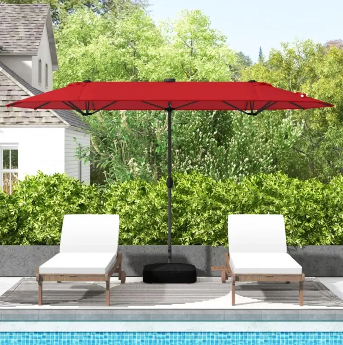 Hivvago 13FT Double-sided Patio Umbrella with Solar Lights for Garden Pool Backyard