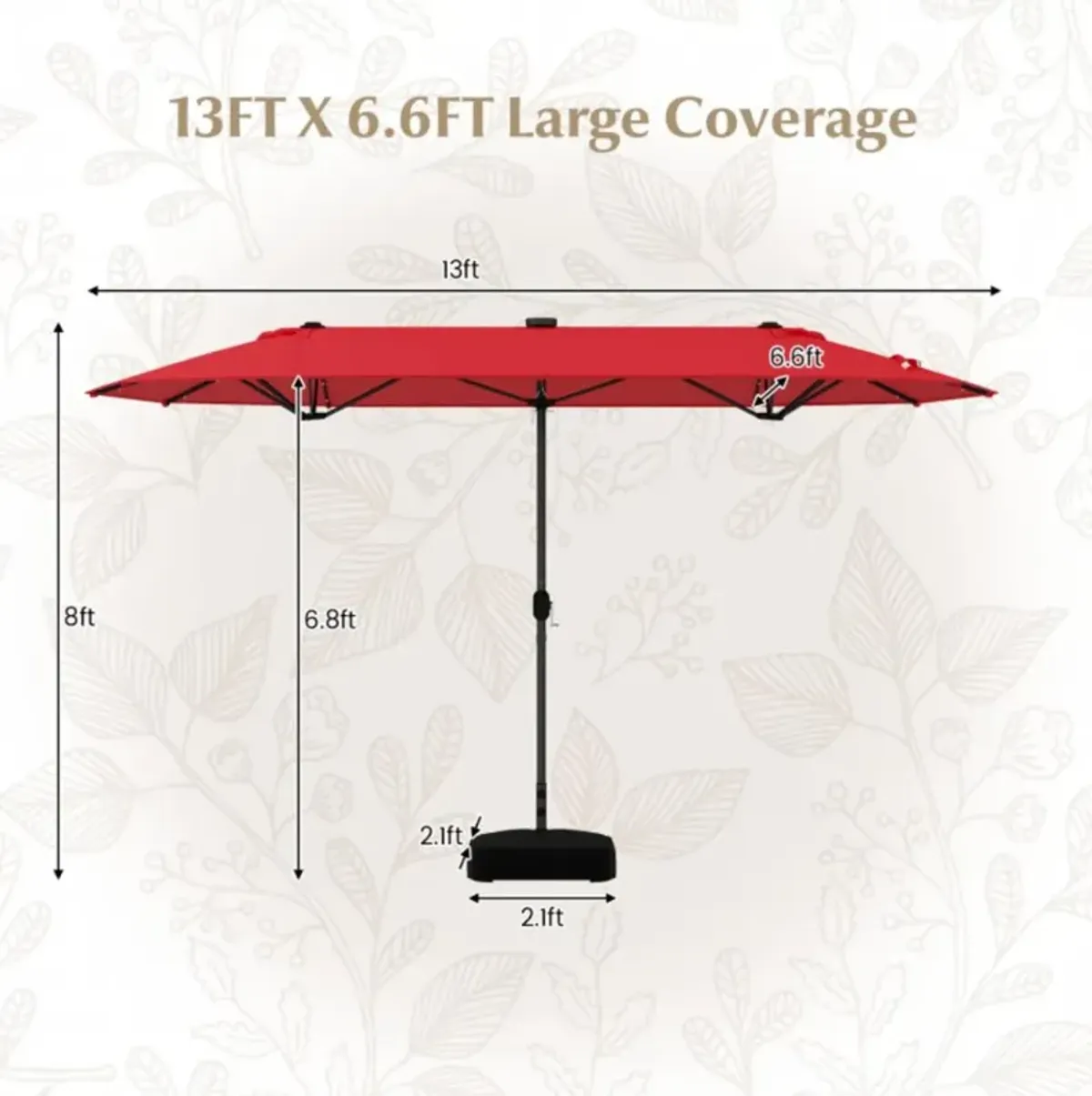 Hivvago 13FT Double-sided Patio Umbrella with Solar Lights for Garden Pool Backyard