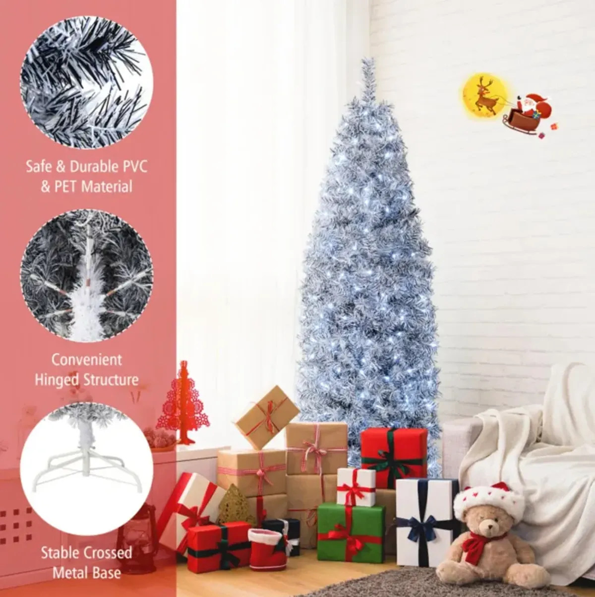 Hivvago Pre-Lit Artificial Christmas Tree with 250 Cool-White LED Lights Black and White