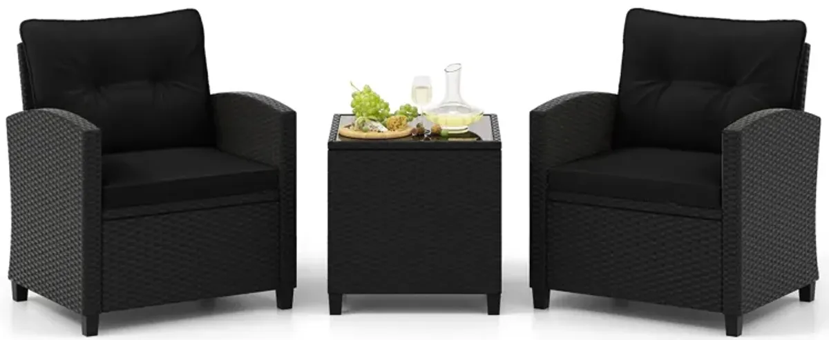 3 Pieces Patio Furniture Set with Tempered Glass Coffee Table