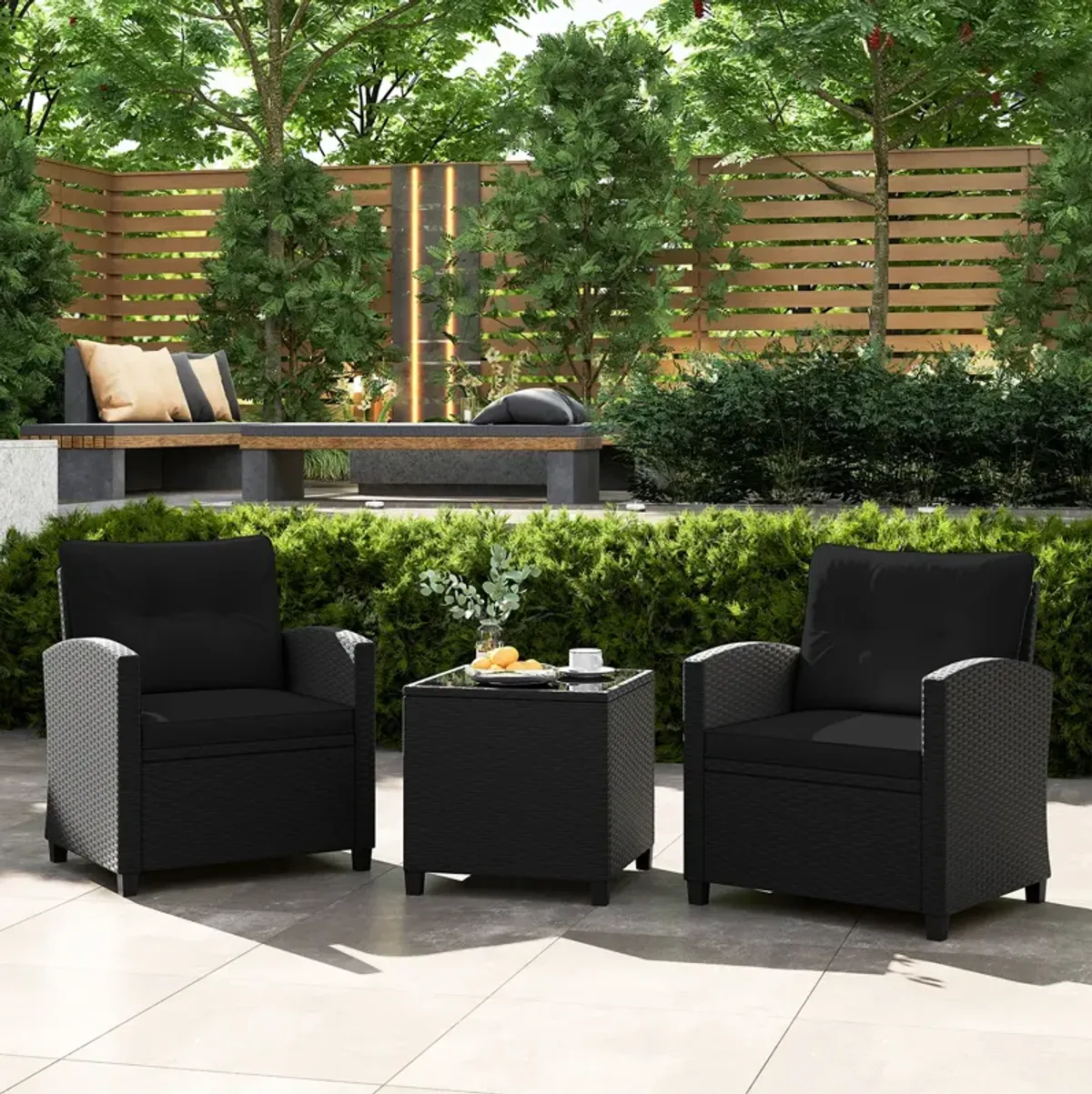 3 Pieces Patio Furniture Set with Tempered Glass Coffee Table