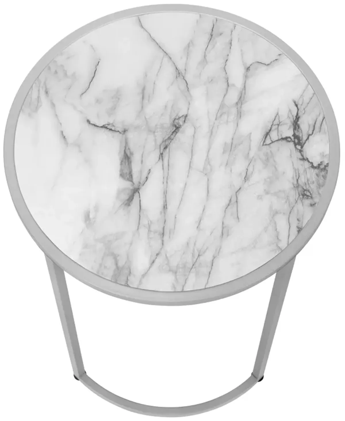 Monarch Specialties I 2205 Accent Table, Side, Round, End, Nightstand, Lamp, Living Room, Bedroom, Metal, Laminate, White Marble Look, Grey, Contemporary, Modern