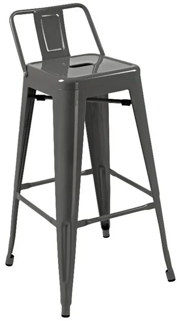 Giri 30 Inch Barstool Chair, Set of 4, Footrest and Tapered Legs, Light Gray Metal - Benzara