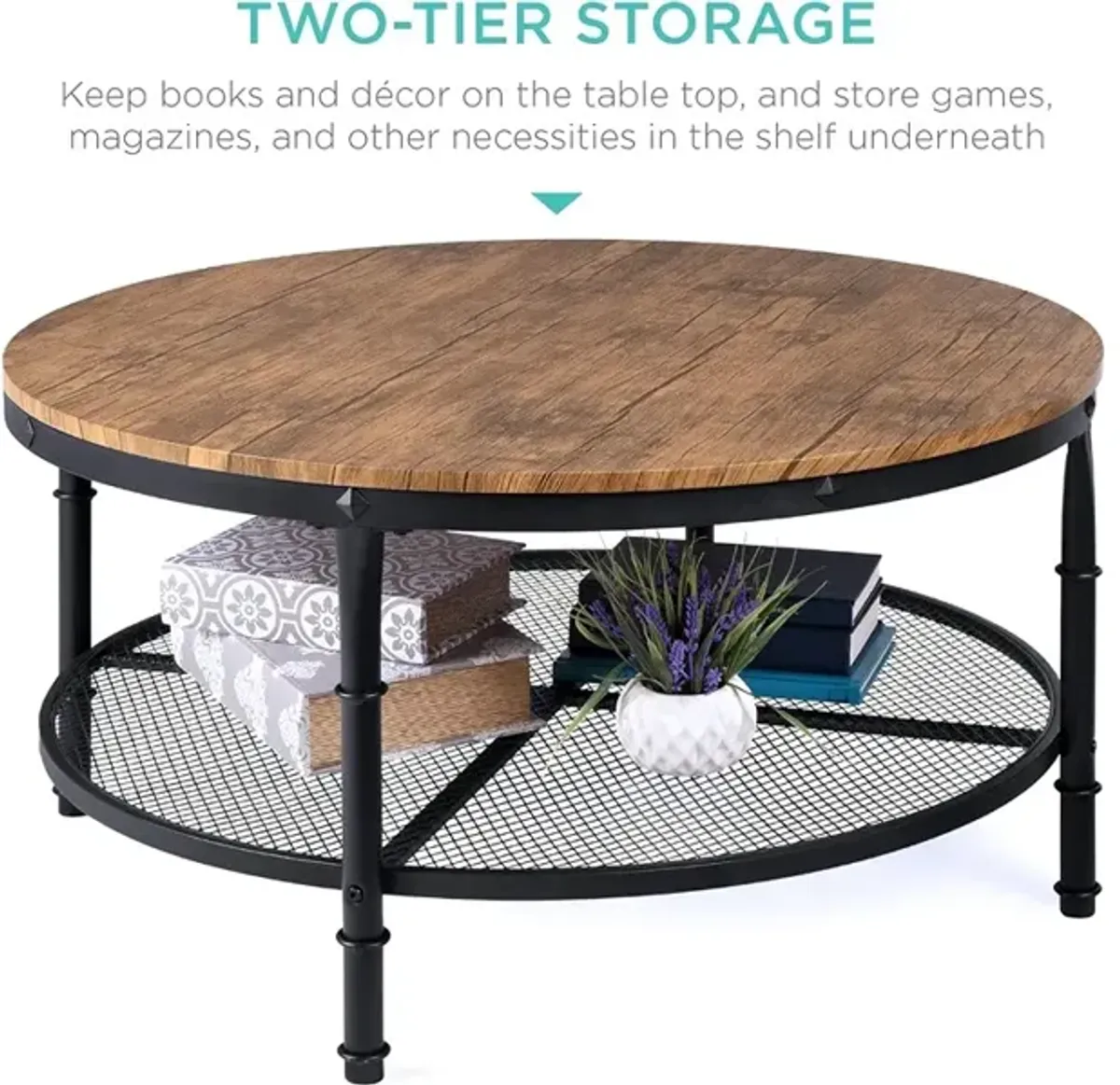 Best Choice Products 2-Tier 35.5in Round Industrial Coffee Table