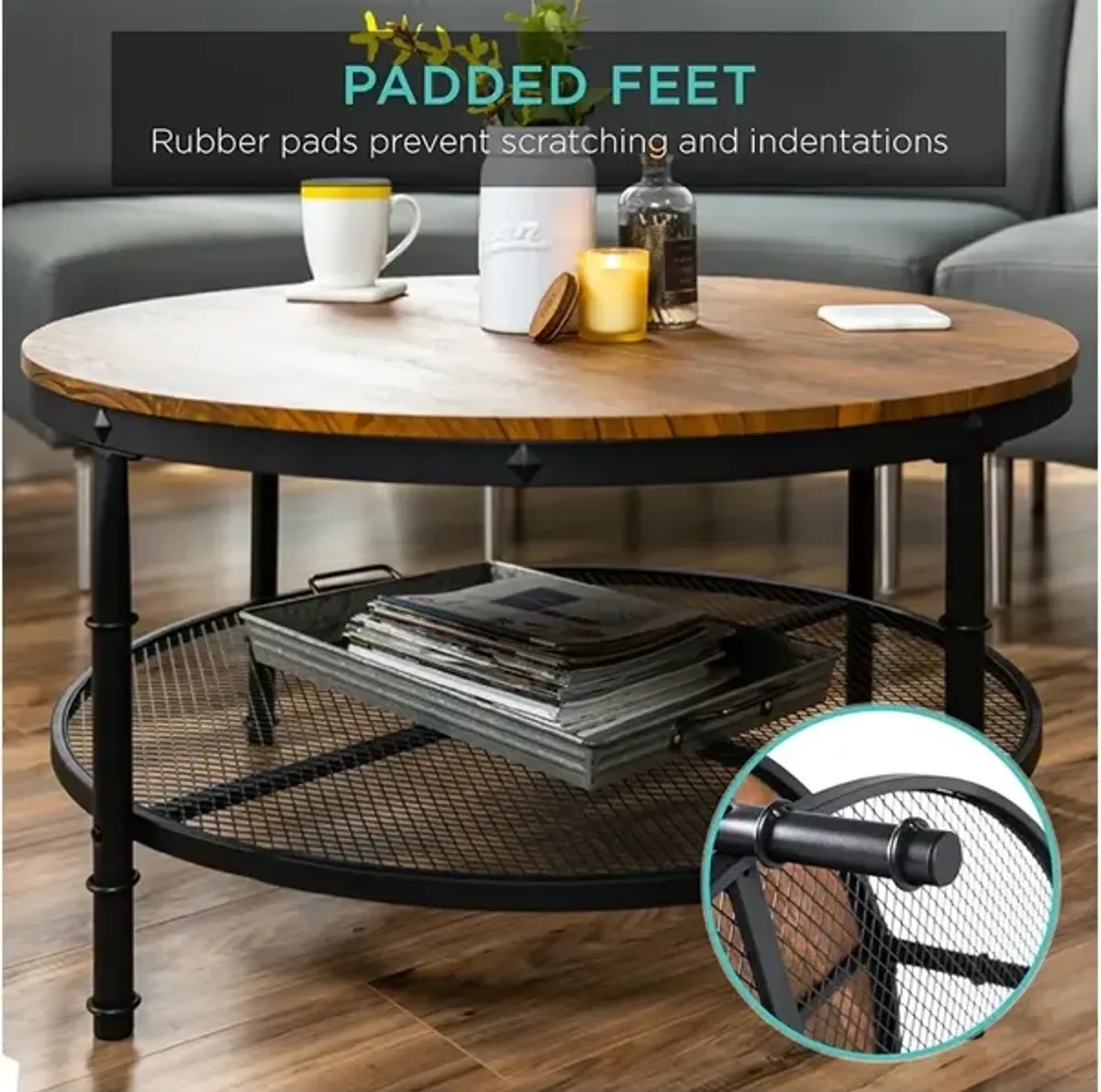 Best Choice Products 2-Tier 35.5in Round Industrial Coffee Table