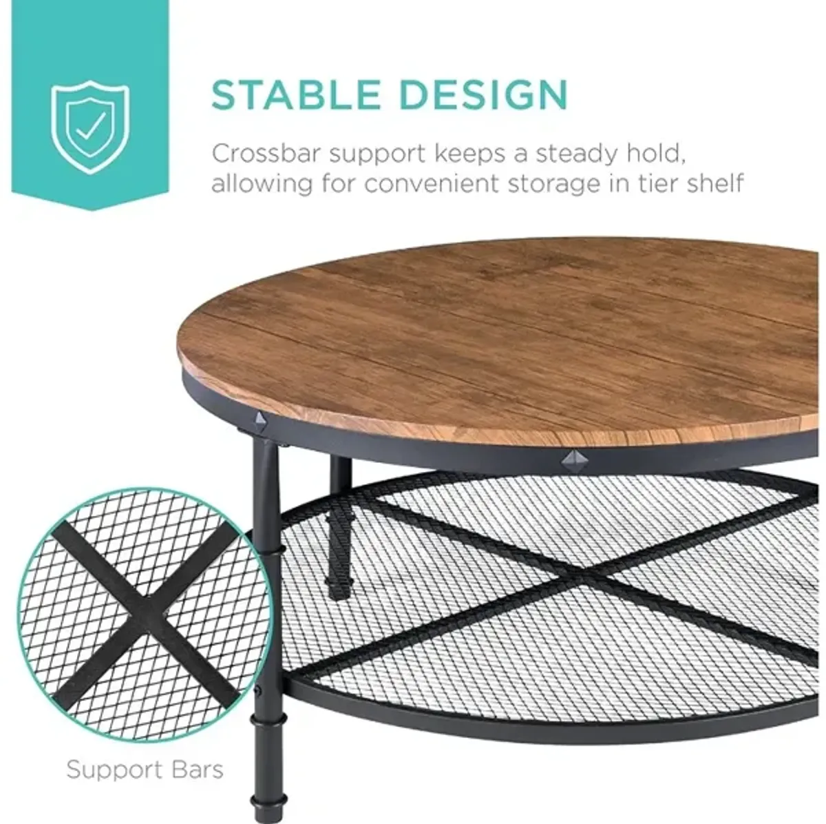 Best Choice Products 2-Tier 35.5in Round Industrial Coffee Table