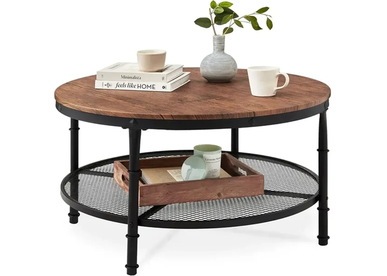 Best Choice Products 2-Tier 35.5in Round Industrial Coffee Table