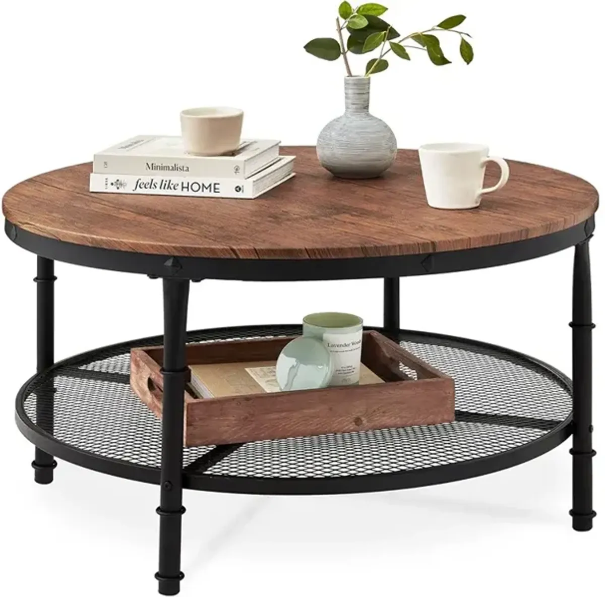 Best Choice Products 2-Tier 35.5in Round Industrial Coffee Table