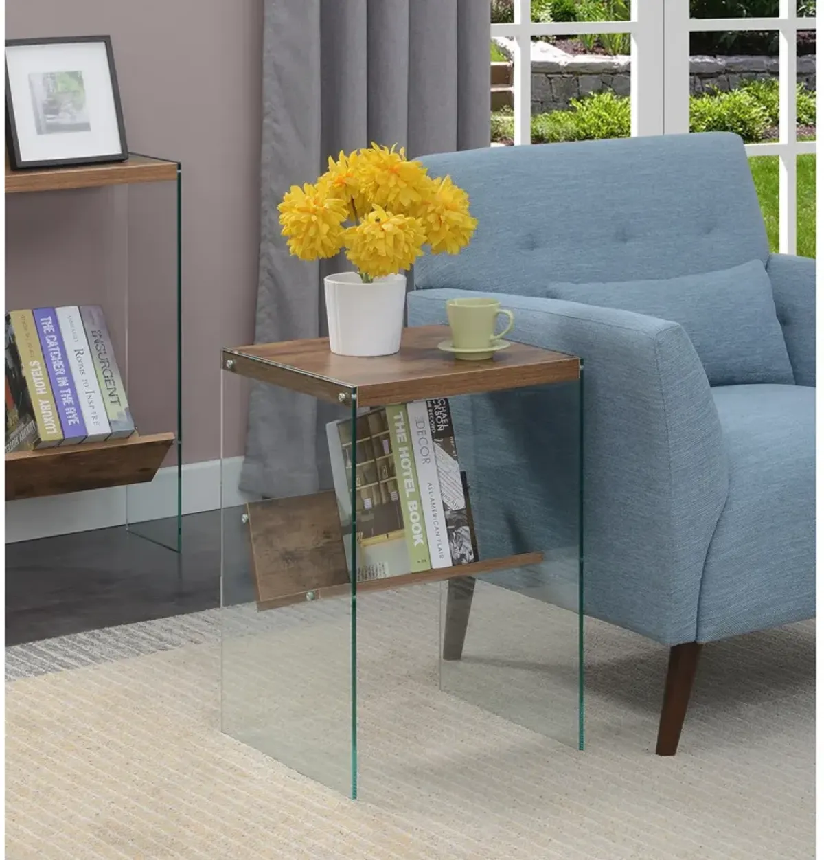 Convenience Concepts SoHo Glass End Table with Shelf, Barnwood/Glass