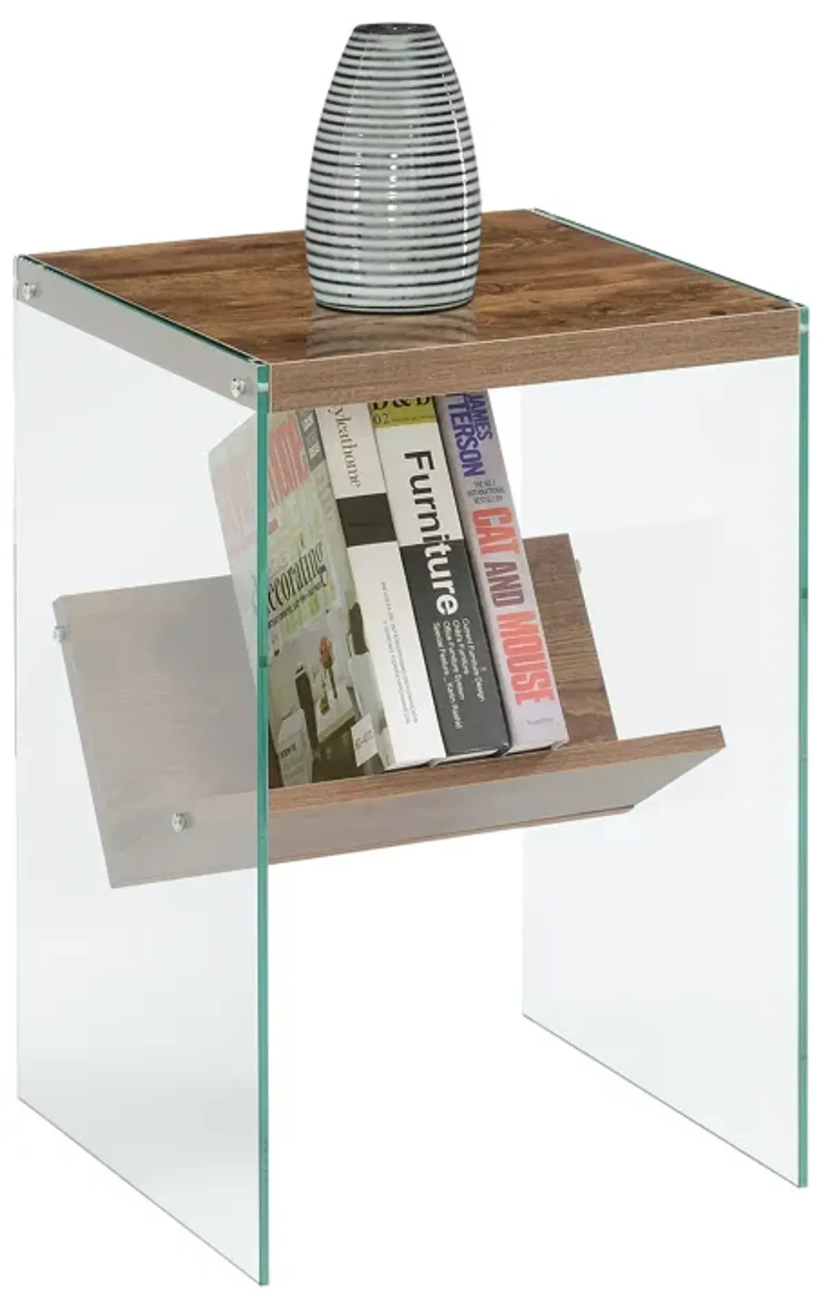 Convenience Concepts SoHo Glass End Table with Shelf, Barnwood/Glass