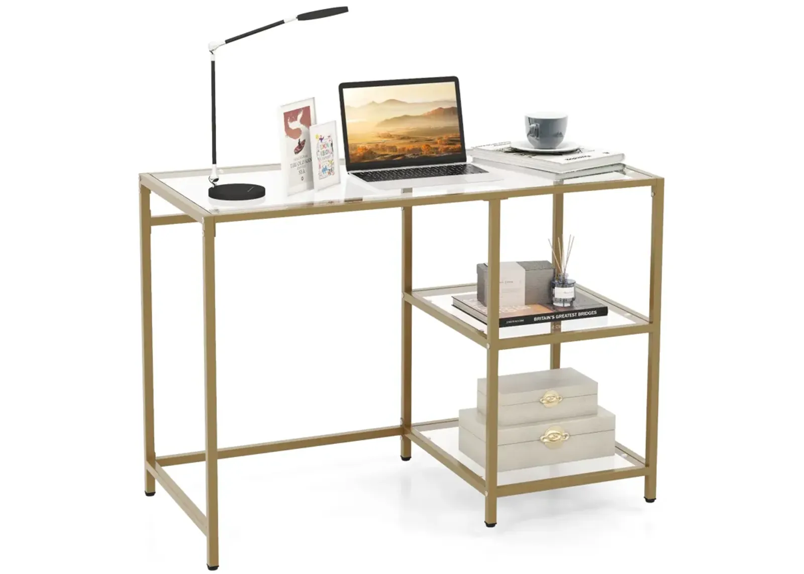 Modern Console Table with 2 Open Shelves and Metal Frame-Golden