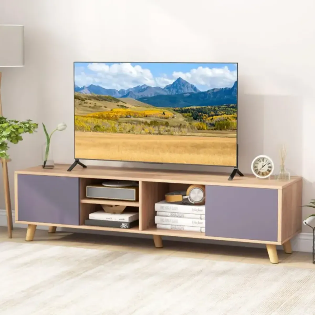 Hivvago TV Stand Cabinet for TVs up to 65 Inch with Open Shelf for Living Room